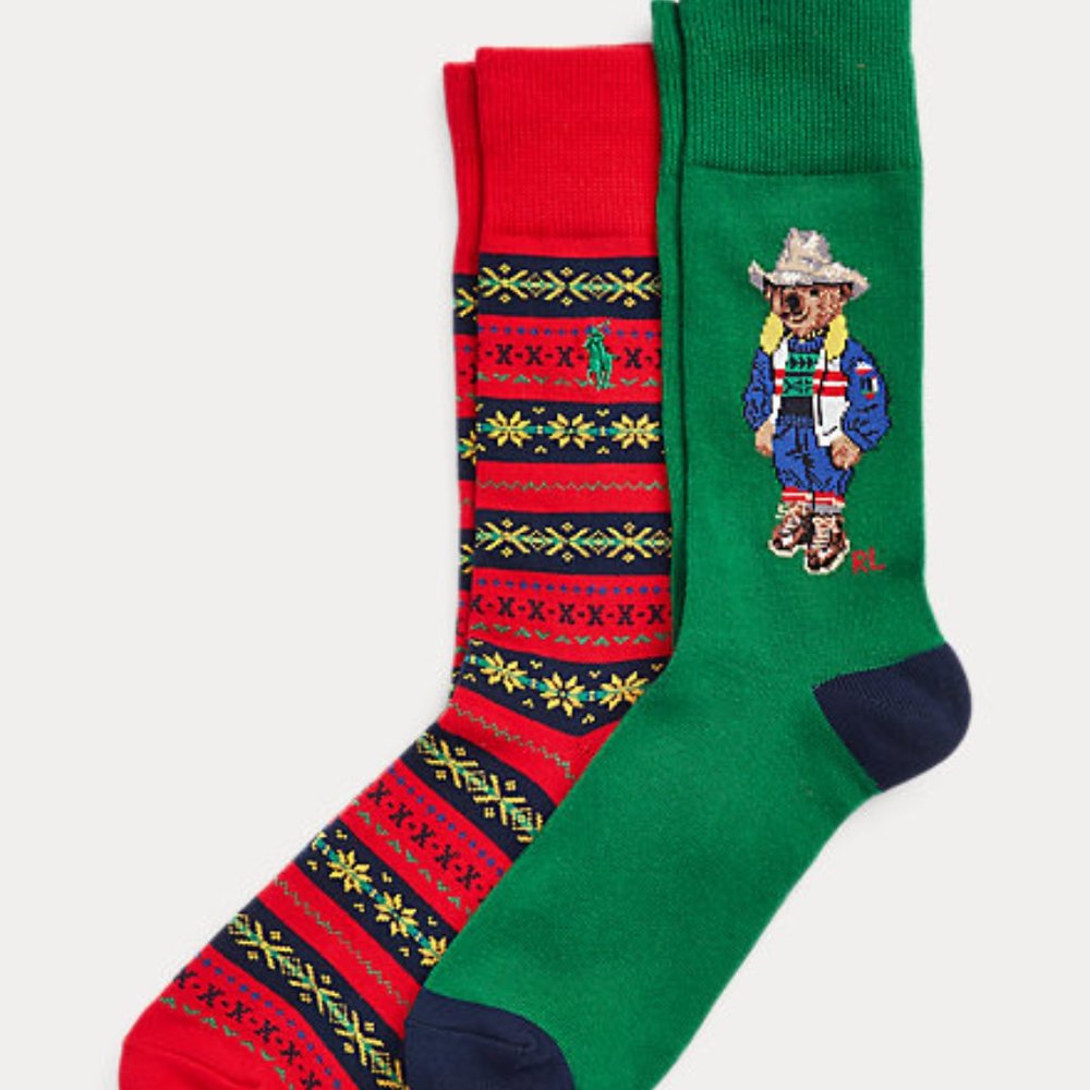 Polo Ralph Lauren Sun Valley Bear Dress Socks 2-Pack 10-13